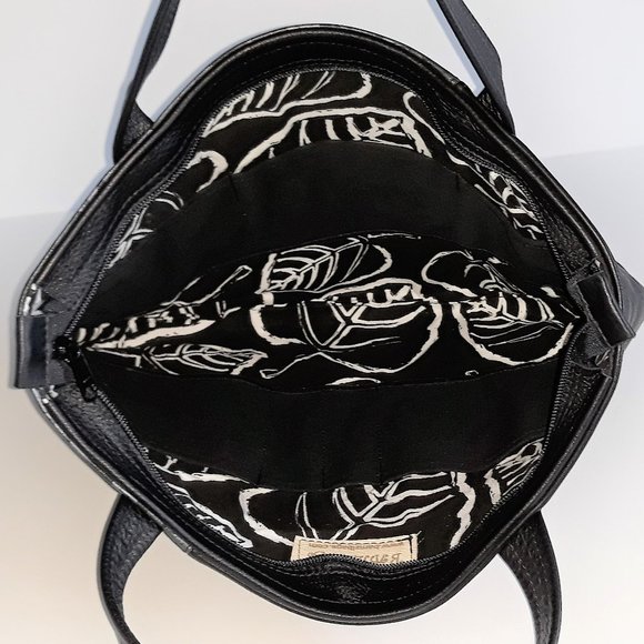*Bamzi Bag Metallic Silver Flora Printed Black Leather Handbag Midwest - Picture 6 of 8